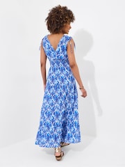 Joe Browns Blue Breezy 100% Cotton Printed Tie Shoulder Maxi Dress - Image 4 of 6