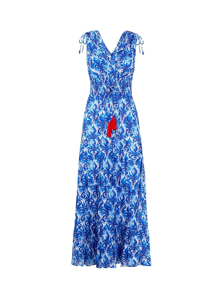 Joe Browns Blue Breezy 100% Cotton Printed Tie Shoulder Maxi Dress - Image 6 of 6