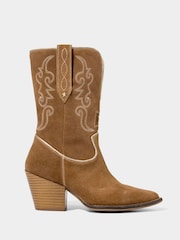 Joe Browns Brown Pipe Detail Suede Western Boots - Image 4 of 8