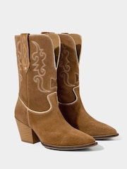 Joe Browns Brown Pipe Detail Suede Western Boots - Image 6 of 8