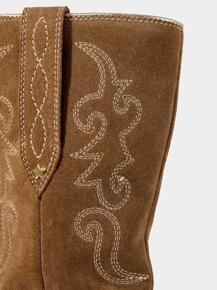 Joe Browns Brown Pipe Detail Suede Western Boots - Image 8 of 8