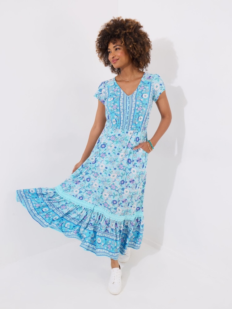 Joe Browns Blue Button Detail Border Print Maxi Dress - Image 1 of 5