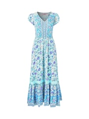 Joe Browns Blue Button Detail Border Print Maxi Dress - Image 5 of 5