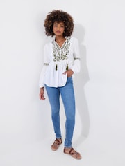 Joe Browns White Floral Embroidered Crinkle Top - Image 2 of 7