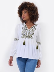 Joe Browns White Floral Embroidered Crinkle Top - Image 4 of 7