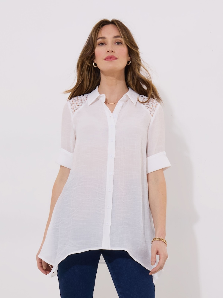 Joe Browns White Handkerchief Hem Lace Detail Blouse - Image 1 of 5