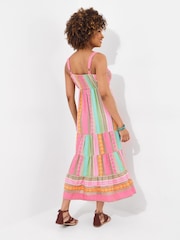 Joe Browns Pink Jacquard Striped Tiered Wrap Front Maxi Dress - Image 2 of 5