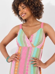 Joe Browns Pink Jacquard Striped Tiered Wrap Front Maxi Dress - Image 4 of 5