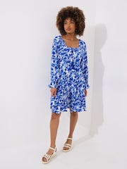 Joe Browns Blue Tasselled Grecian Floral Long Sleeve Mini Dress - Image 3 of 5