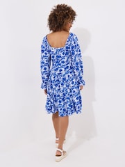 Joe Browns Blue Tasselled Grecian Floral Long Sleeve Mini Dress - Image 4 of 5
