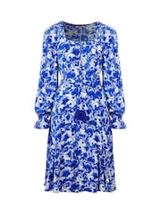 Joe Browns Blue Tasselled Grecian Floral Long Sleeve Mini Dress - Image 5 of 5