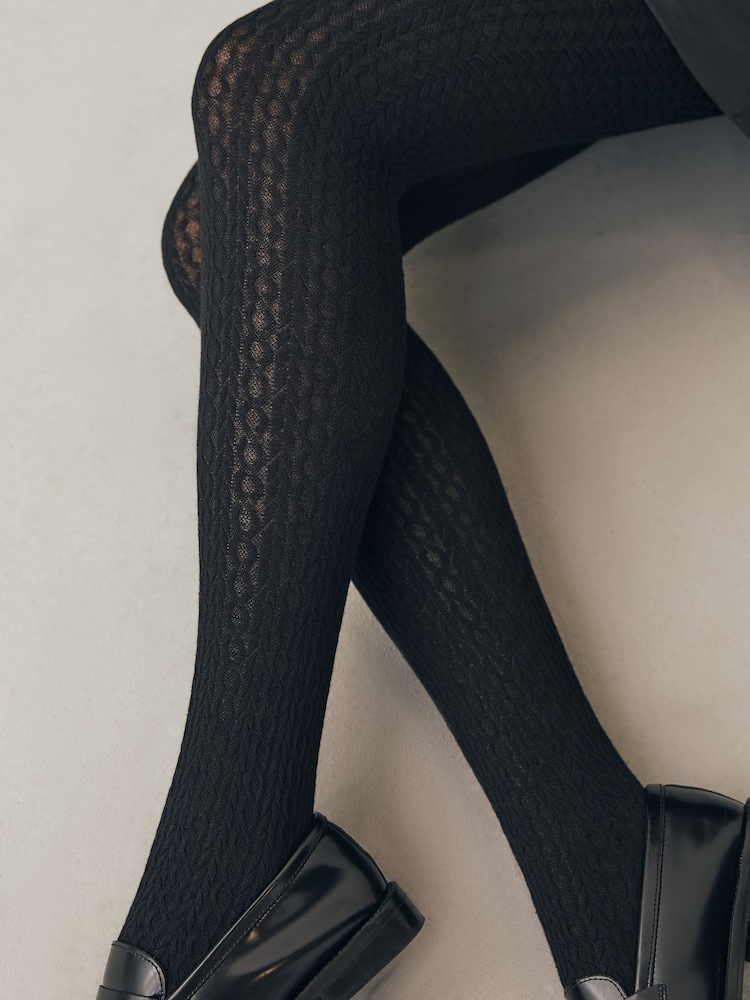 Black Warm Handle Knitted Cable Tights 1 Pack - Image 4 of 4 Black Warm Handle Knitted Cable Tights 1 Pack - Image 4 of 4