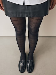 Black Check Pattern Tights 1 Pack - Image 2 of 3