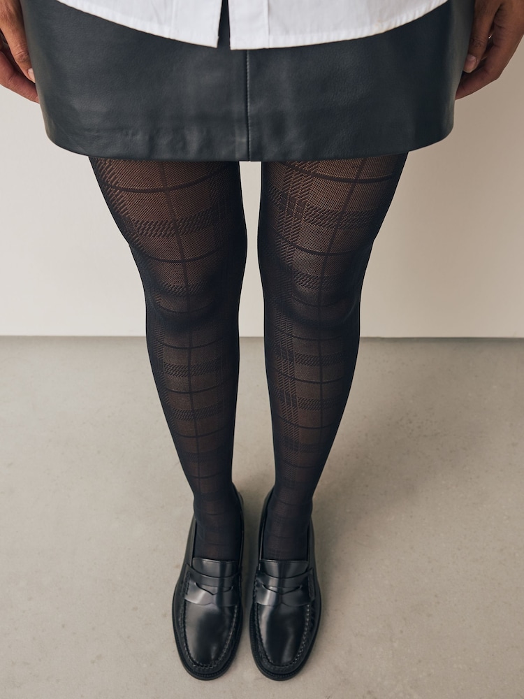 Black Check Pattern Tights 1 Pack - Image 2 of 3