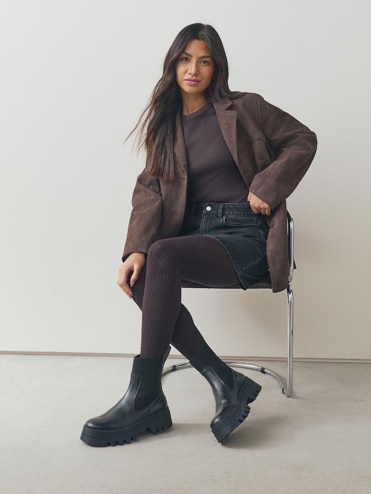 Chocolate Brown Warm Handle Knitted Cable Tights 1 Pack - Image 1 of 3