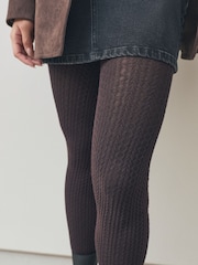 Chocolate Brown Warm Handle Knitted Cable Tights 1 Pack - Image 3 of 3