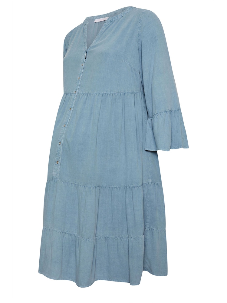 Yours Curve Blue Tiered Midi Dress - Image 3 of 3