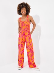 Joe Browns Orange Petite Bold Tropical Print Wide Strap Crinkle Jumpsuit - Image 2 of 7