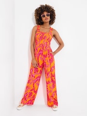 Joe Browns Orange Petite Bold Tropical Print Wide Strap Crinkle Jumpsuit - Image 5 of 7