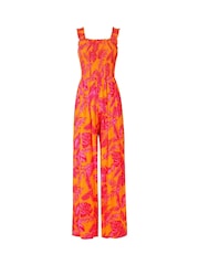 Joe Browns Orange Petite Bold Tropical Print Wide Strap Crinkle Jumpsuit - Image 7 of 7