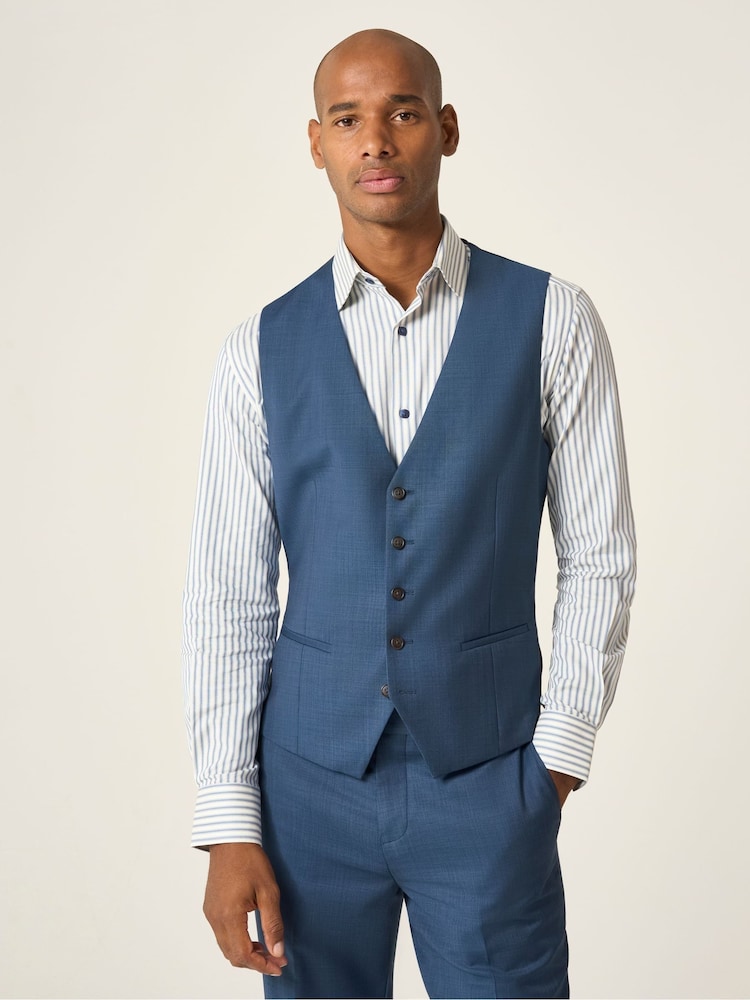 Skopes Blue Tailored Fit Remo Single Breasted Wool Rich Suit Waistcoat - Image 1 of 4