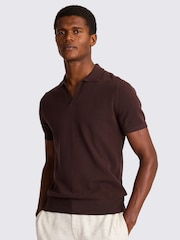 MOSS Brown Contrast Placket Skipper 100% Cotton Polo Shirt - Image 1 of 4