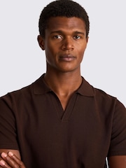 MOSS Brown Contrast Placket Skipper 100% Cotton Polo Shirt - Image 3 of 4