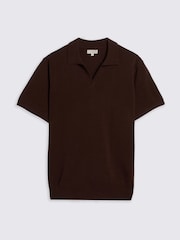 MOSS Brown Contrast Placket Skipper 100% Cotton Polo Shirt - Image 4 of 4