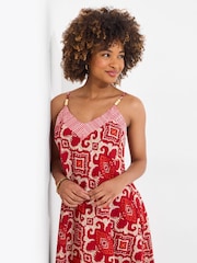 Joe Browns Red Petite Beaded Strap Printed 100% Cotton Maxi Dress - Image 1 of 5