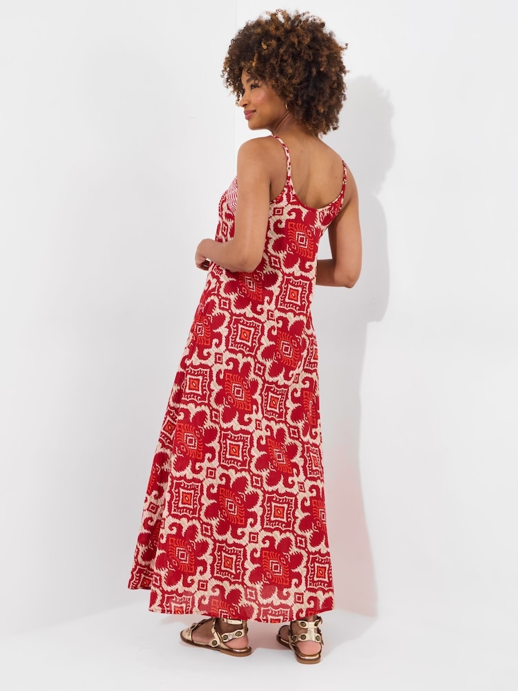 Joe Browns Red Petite Beaded Strap Printed 100% Cotton Maxi Dress - Image 4 of 5