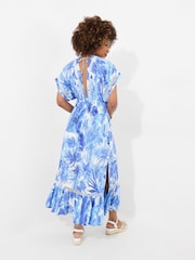 Joe Browns Blue Petite Tropical Print Kimono Sleeve Boho Tassel Maxi Dress - Image 3 of 5
