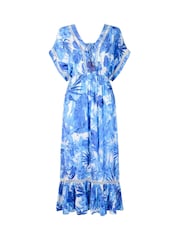 Joe Browns Blue Petite Tropical Print Kimono Sleeve Boho Tassel Maxi Dress - Image 5 of 5