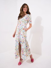 Joe Browns White Petite Vintage Lace Floral Print Maxi Dress - Image 3 of 5