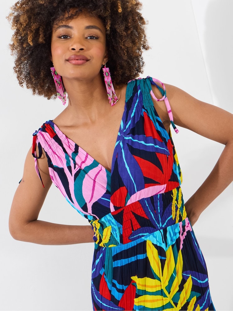 Joe Browns Blue Petite Leaf Print Tie Shoulder Shirred Waist Maxi Dress - Image 2 of 6