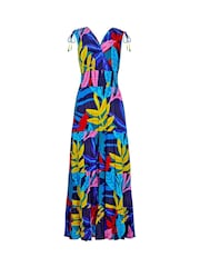 Joe Browns Blue Petite Leaf Print Tie Shoulder Shirred Waist Maxi Dress - Image 6 of 6