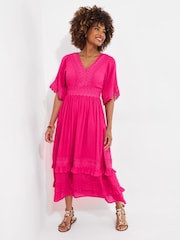 Joe Browns Pink Petite Lace Trim Boho Maxi Dress - Image 3 of 5
