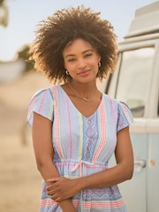 Joe Browns Blue Petite Geo Striped V-Neck Maxi Dress - Image 2 of 7