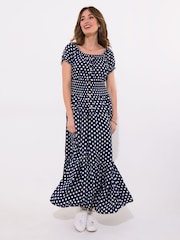 Joe Browns Blue Petite Polka Dot Button Through Maxi Dress - Image 1 of 5