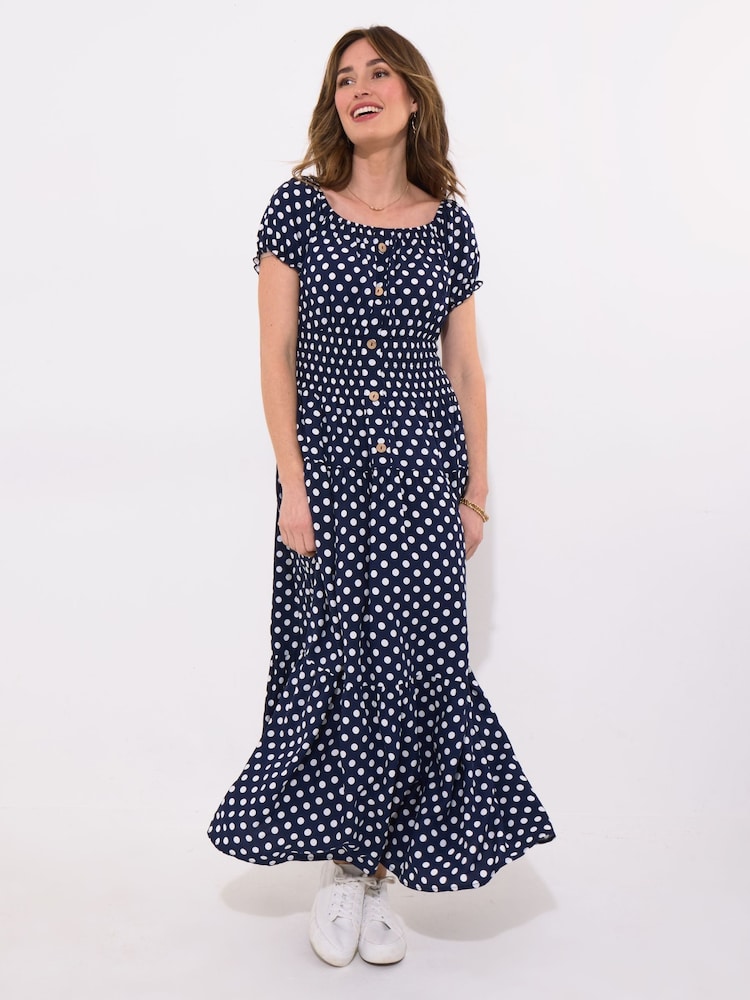 Joe Browns Blue Petite Polka Dot Button Through Maxi Dress - Image 1 of 5