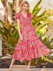 Joe Browns Pink Petite Paisley Print V-Neck Maxi Dress - Image 1 of 7