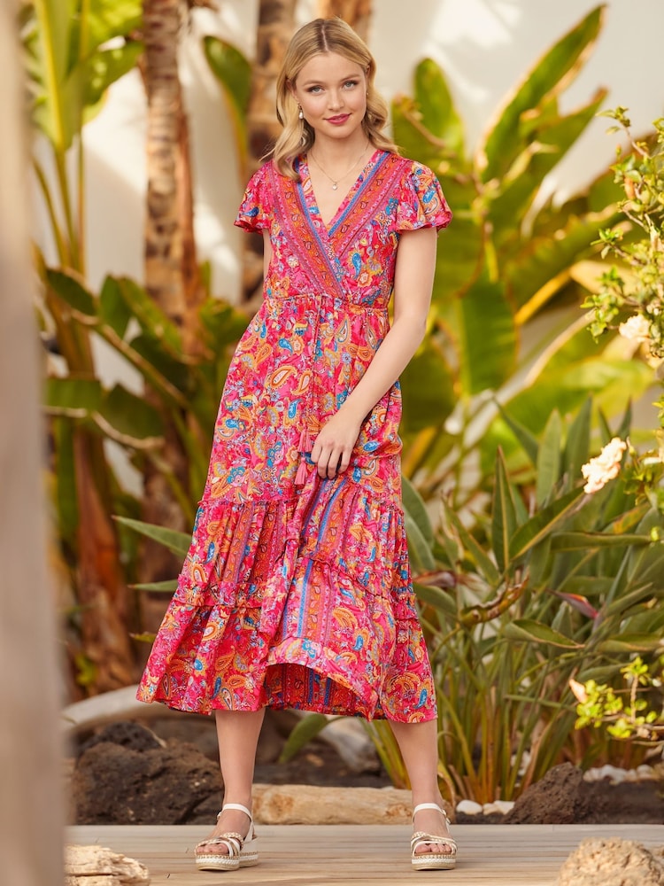 Joe Browns Pink Petite Paisley Print V-Neck Maxi Dress - Image 2 of 7