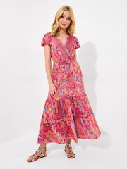 Joe Browns Pink Petite Paisley Print V-Neck Maxi Dress - Image 3 of 7