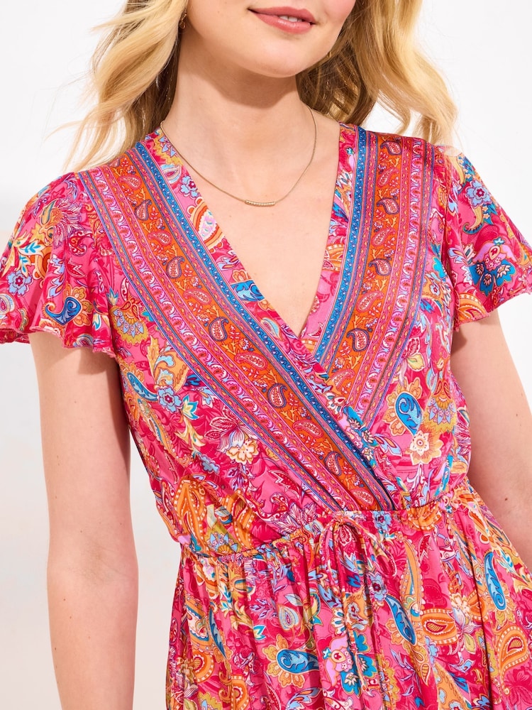 Joe Browns Pink Petite Paisley Print V-Neck Maxi Dress - Image 6 of 7