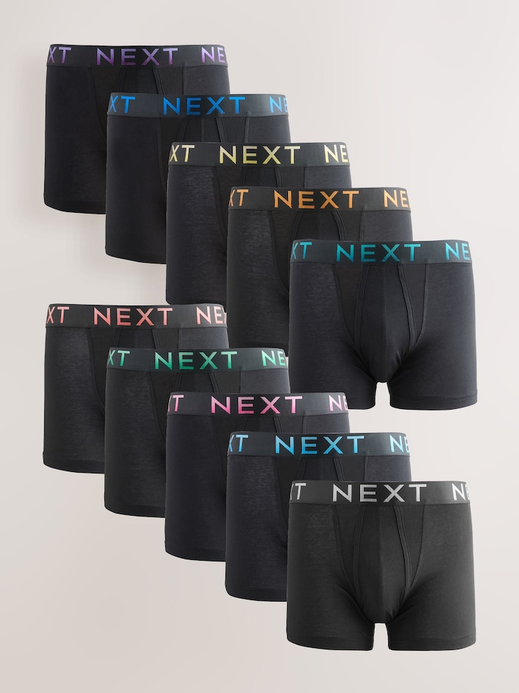 Black Bright Ombre Text Waistband 10 pack Cotton Rich Blend Hipsters Boxers - Image 1 of 14 Black Bright Ombre Text Waistband 10 pack Cotton Rich Blend Hipsters Boxers - Image 1 of 14