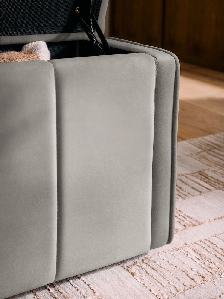 Soft Velvet Mid Grey Stanton Upholstered Ottoman Storage Bed Frame with Ottoman Bench - Image 11 of 11 Soft Velvet Mid Grey Stanton Upholstered Ottoman Storage Bed Frame with Ottoman Bench - Image 11 of 11