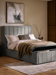 Soft Velvet Mid Grey Stanton Upholstered Ottoman Storage Bed Frame with Ottoman Bench - Image 2 of 11
