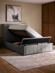 Soft Velvet Mid Grey Stanton Upholstered Ottoman Storage Bed Frame with Ottoman Bench - Image 3 of 11