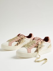 Love & Roses Pink Leopard White Flatform Mix Material Comfort Retro Low Top Trainers - Image 1 of 6