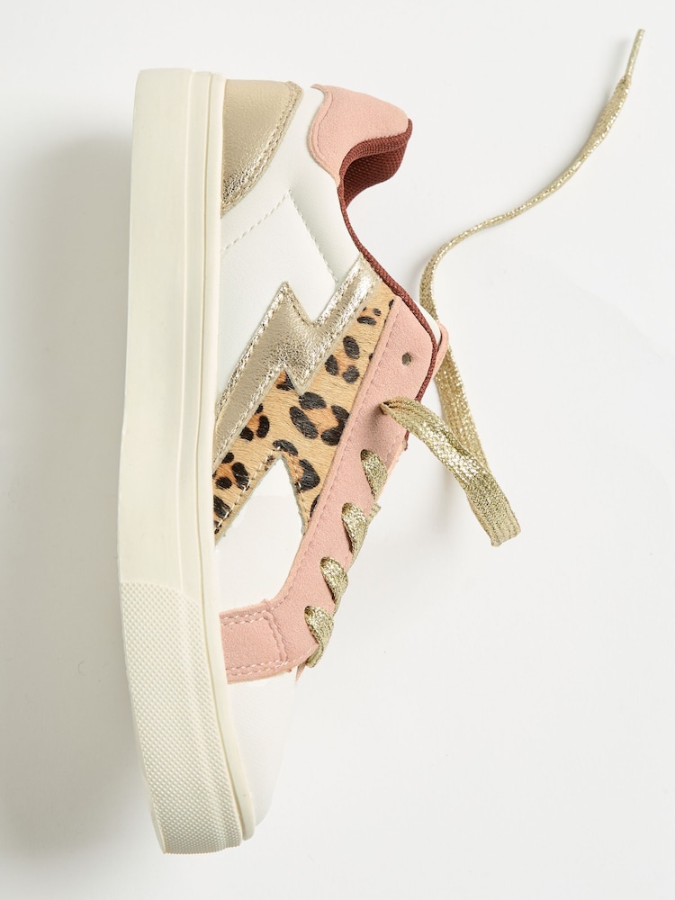 Love & Roses Pink Leopard White Flatform Mix Material Comfort Retro Low Top Trainers - Image 2 of 6