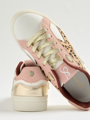 Love & Roses Pink Leopard White Flatform Mix Material Comfort Retro Low Top Trainers - Image 3 of 6